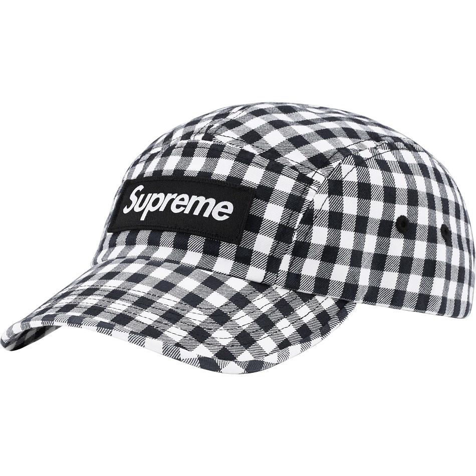 Black Supreme Gingham Camp Cap Hats | Supreme 515OR